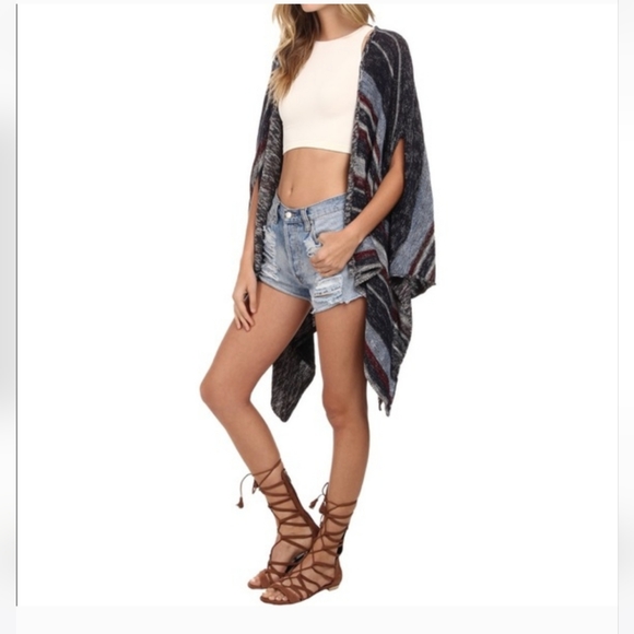 Free People Sweaters - Free People Big Trail Open Cardigan Poncho Shawl Pockets Linen Blend LIKE NEW